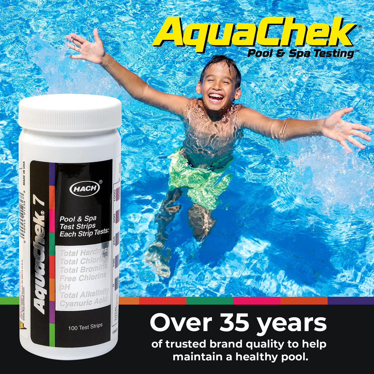 AquaChek 7-Way strips providing reliable home testing results.