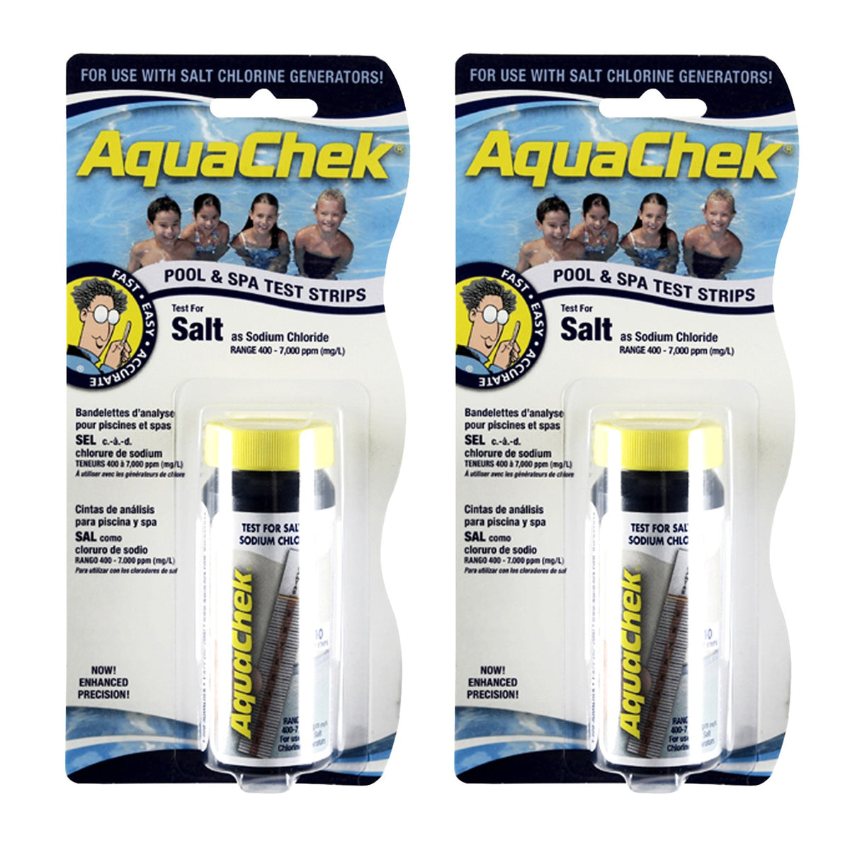 AquaChek salt water test strips 2-pack box for quick pool salt checks.