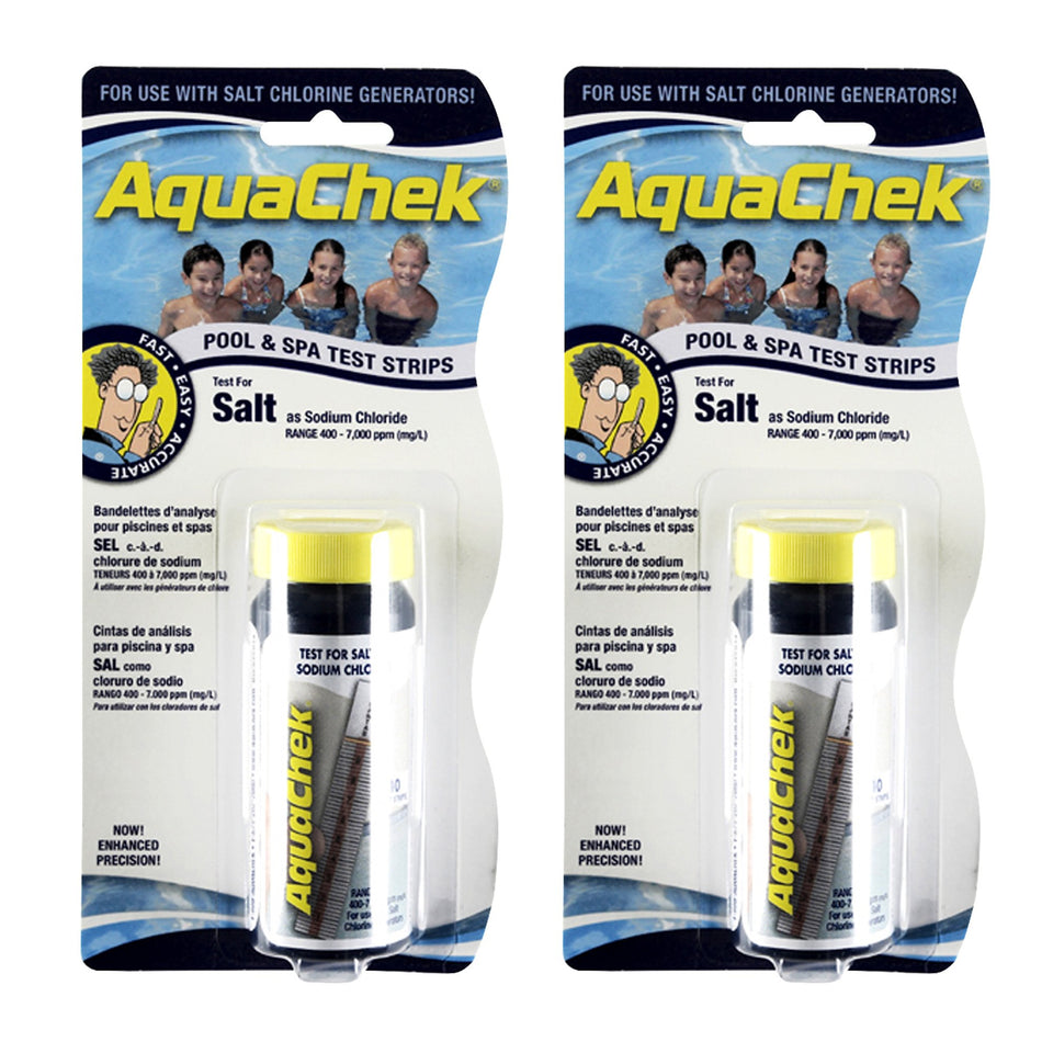 AquaChek salt water test strips 2-pack box for quick pool salt checks.