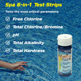 AquaChek SPA strip being dipped for fast chlorine and pH results.