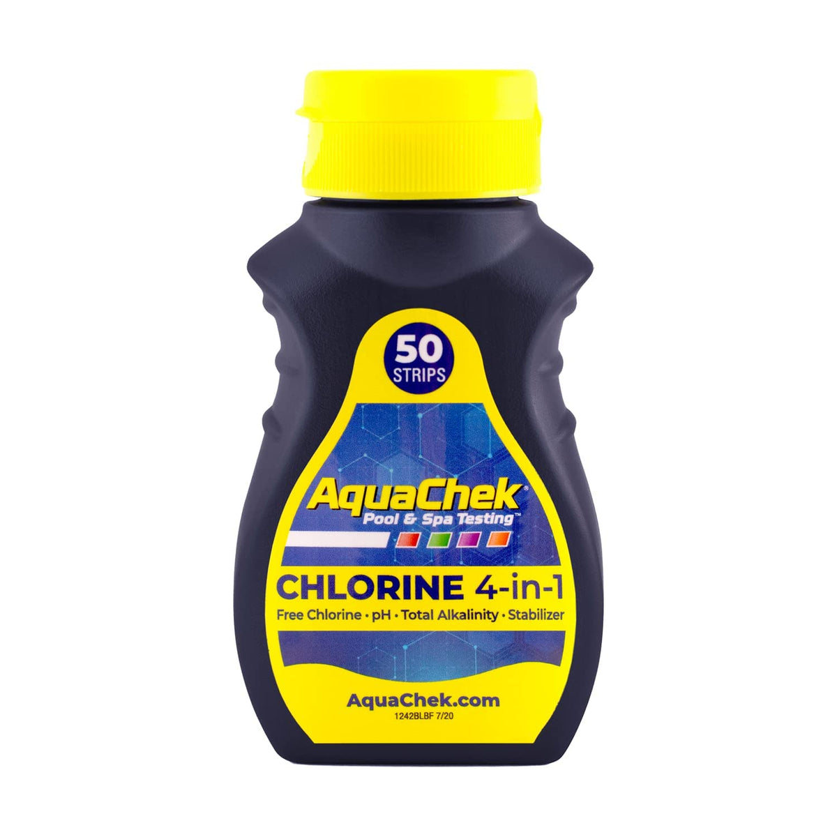 AquaChek Yellow 4-Way bottle dispensing strips for quick, clean testing at home.