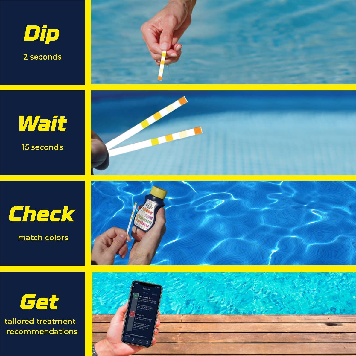 AquaChek Yellow pro-grade accuracy image conveys professional-grade pool water testing.