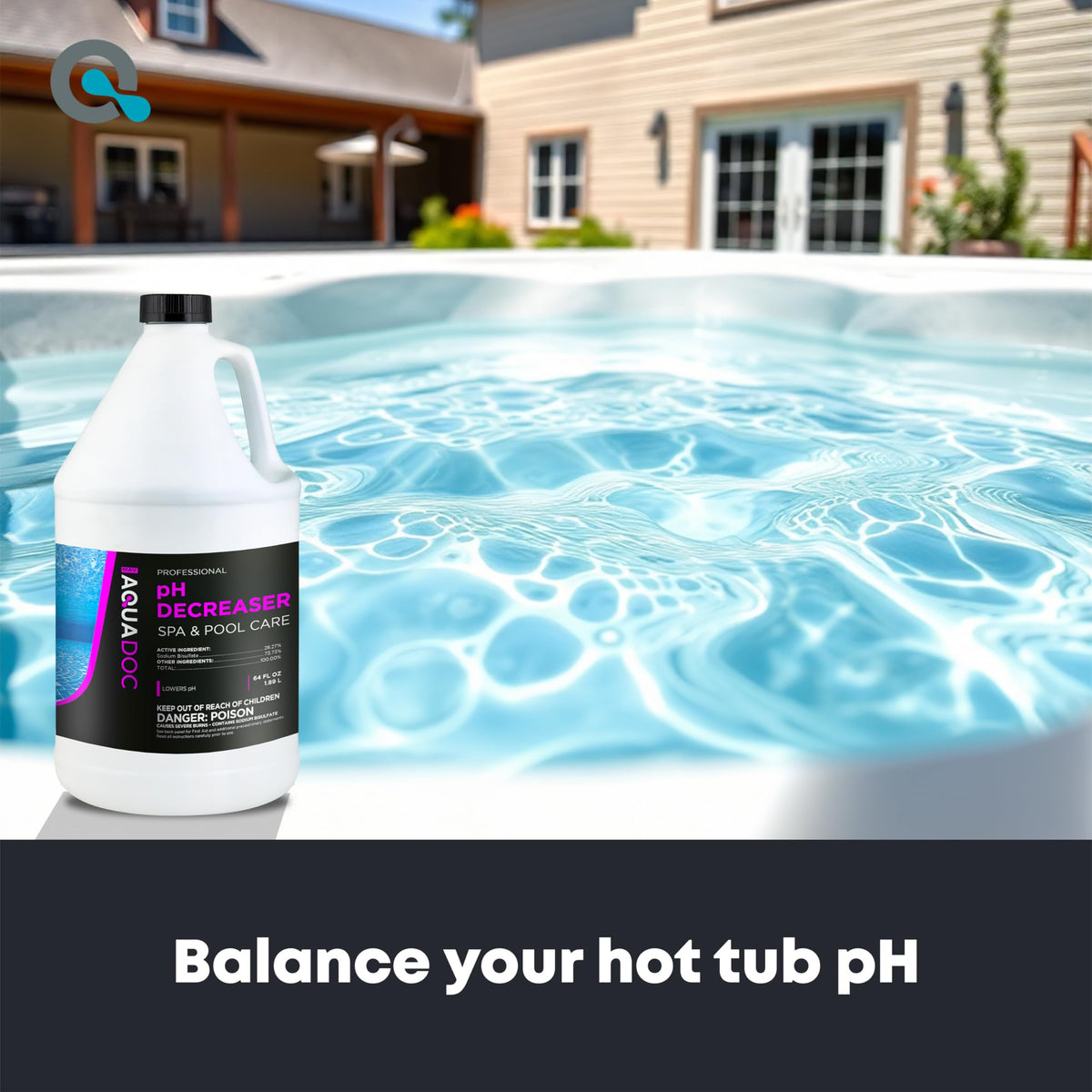 AquaDoc hot tub pH decreaser hand-dispense demonstrates controlled adjustment.