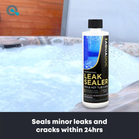 AquaDoc leak sealer inside water action seals tiny leaks via spa water circulation