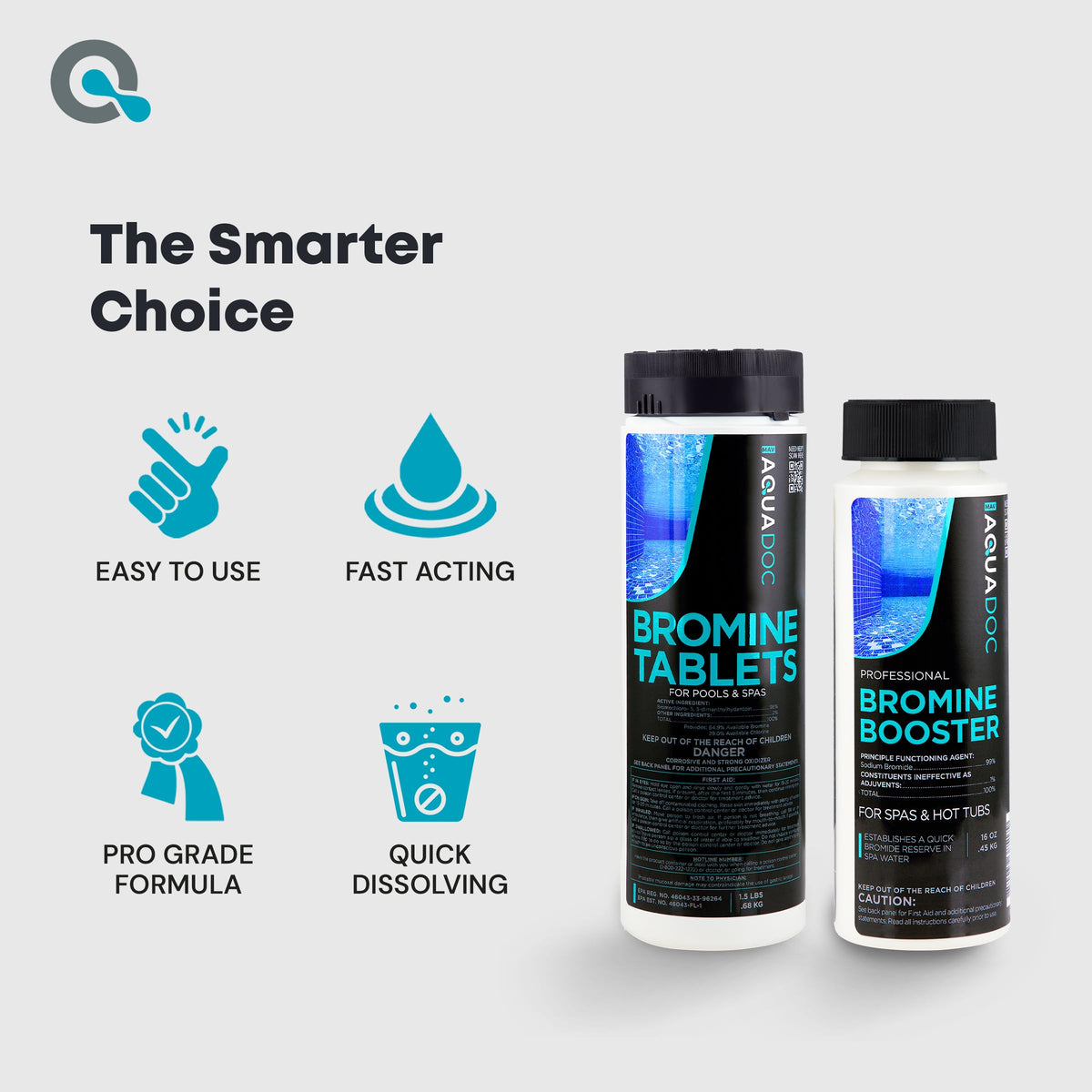 AquaDoc Made in USA badge signals reliable hot tub chemical quality.