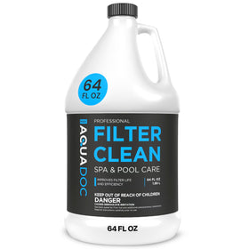 AquaDoc Spa Filter Cleaner bottle for deep-cleaning spa filters to improve efficiency