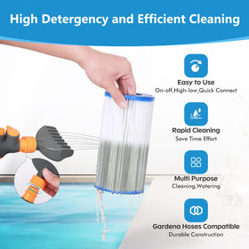 Versatile use on cartridge, sand, and spa filters for pools and spas.