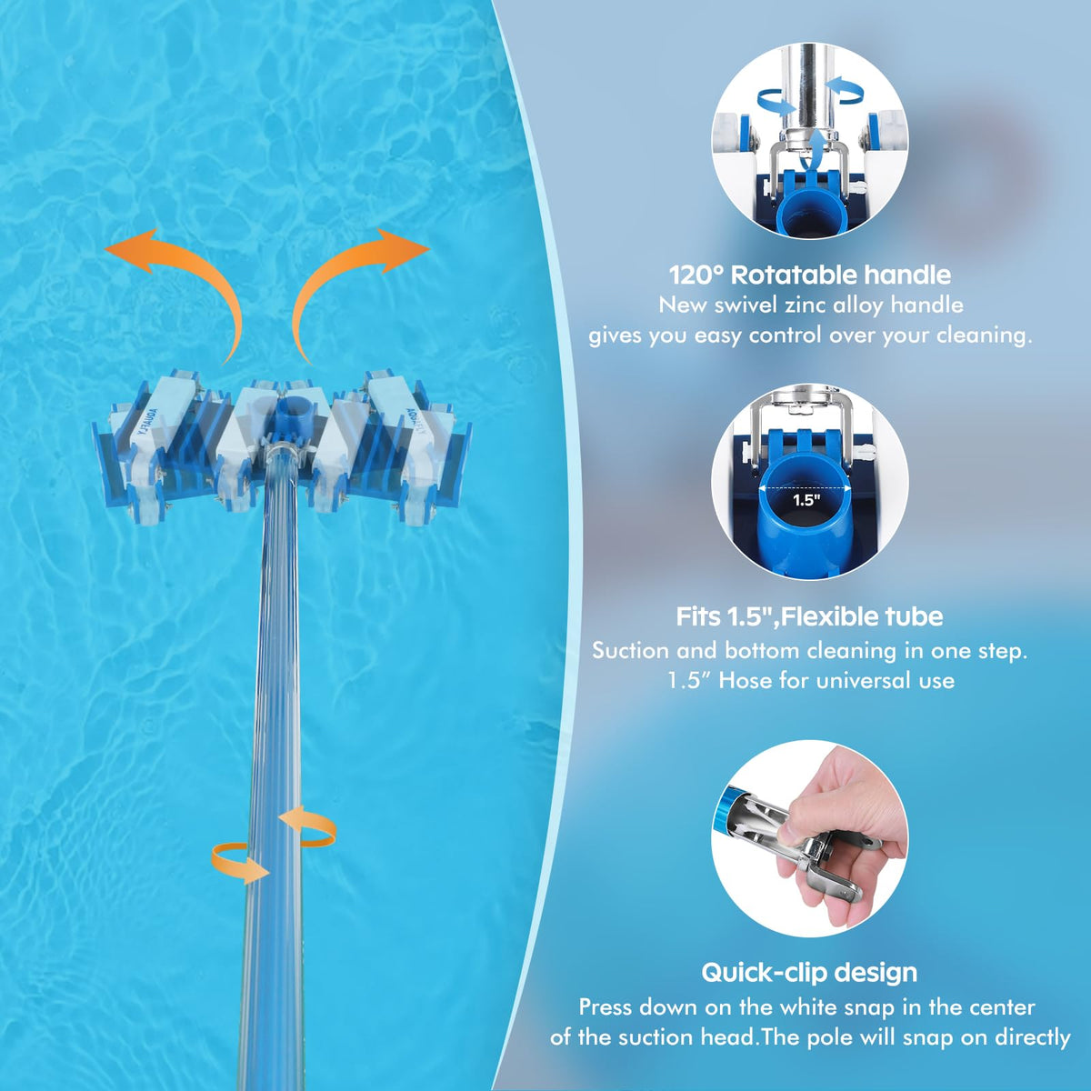 AQUAFLY vacuum head built with durable materials resisting water pressure.