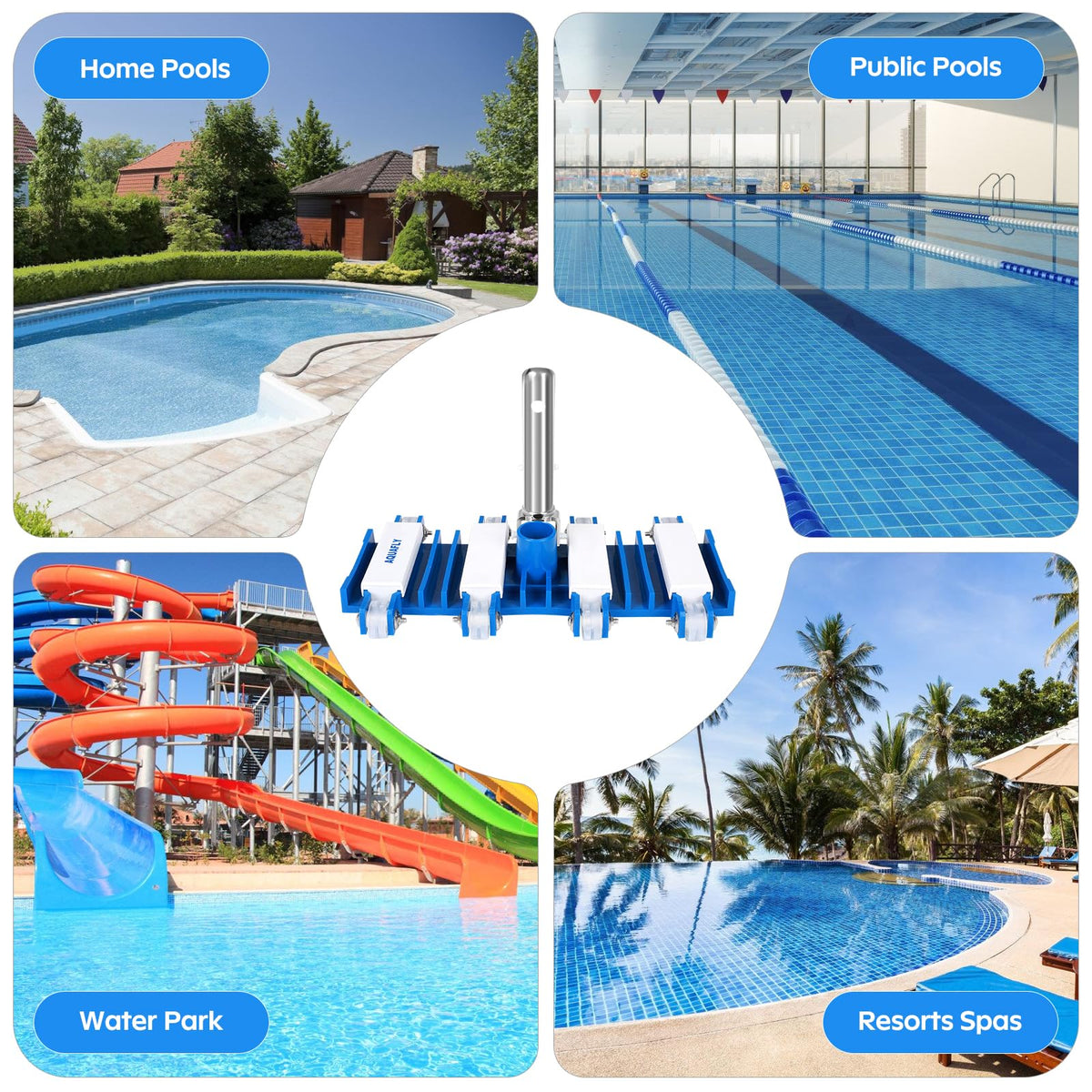 AQUAFLY pool vacuum head suitable for indoor and outdoor pools.