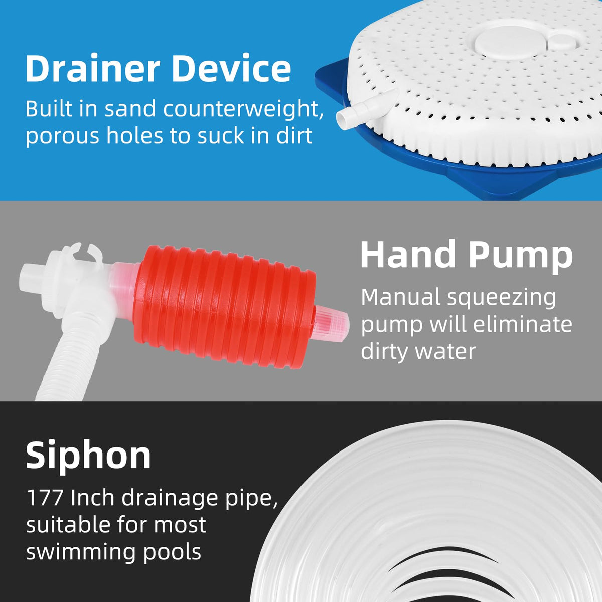 AQUAFLY round white pool cover pump in action draining a cover