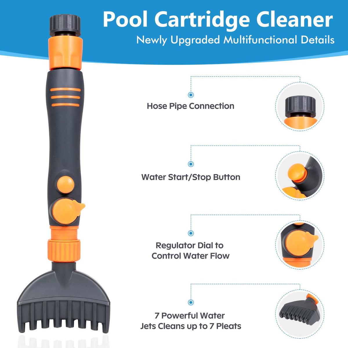 AQUAFLY spa filter cleaner using spray attachment for quick dirt removal.