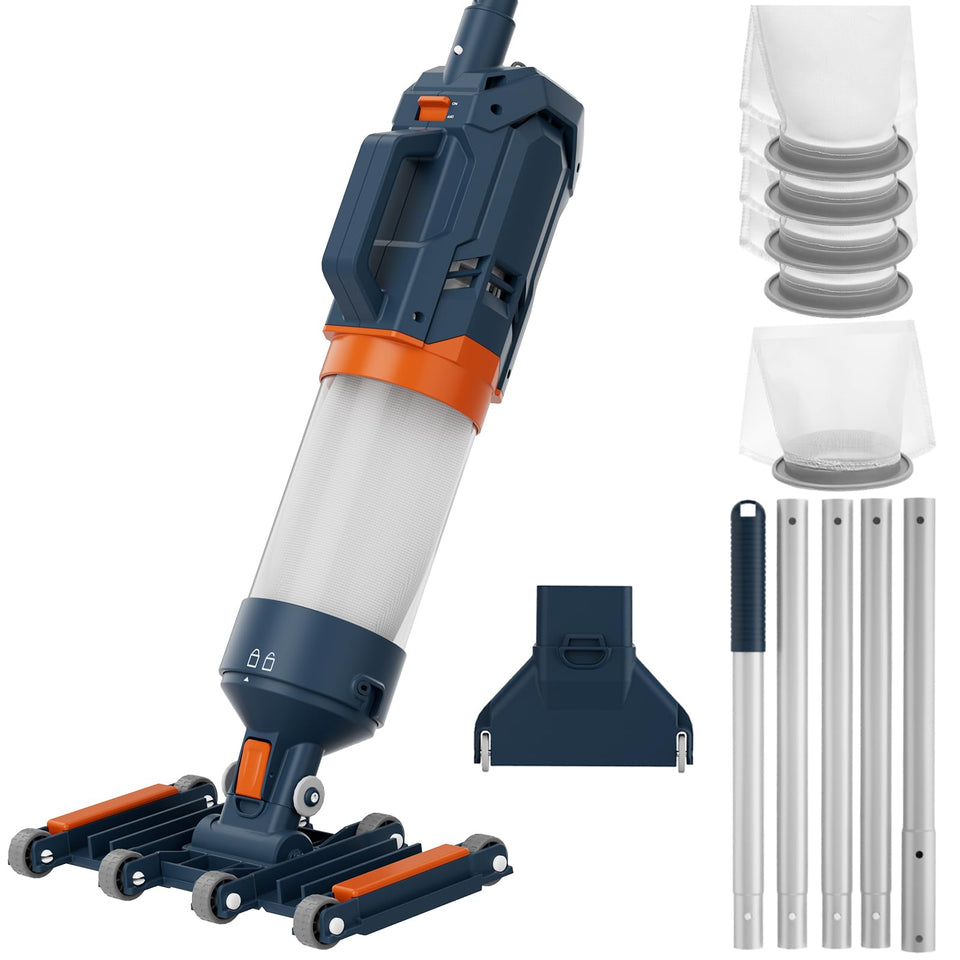AQUAFYSH heavy-duty handheld pool vacuum delivers strong suction for quick cleanups.
