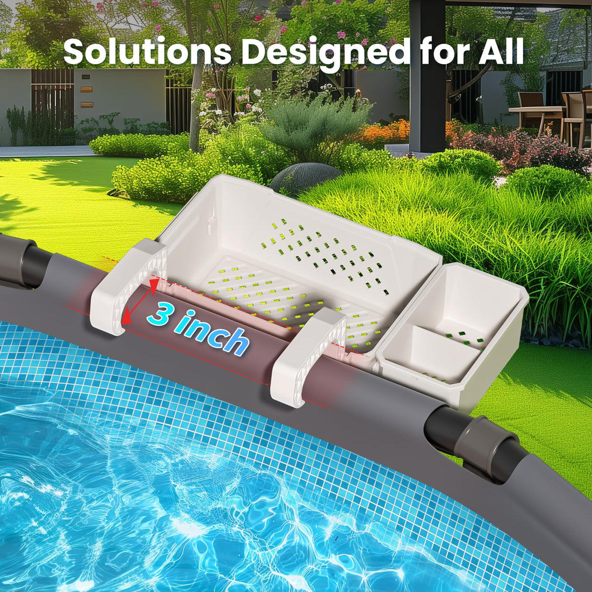 AquaJoyer basket on the pool wall provides a secure, level storage solution.