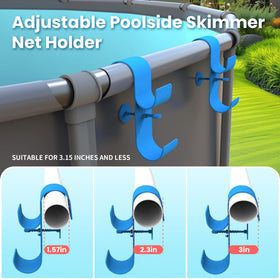 AquaJoyer dual-hook design adds stability and extra storage for pool tools.