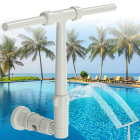 AquaJoyer dual spray pool fountain setup demonstrates easy installation