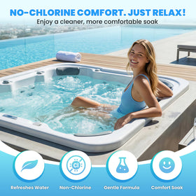 AquaJoyer non-chlorine spa shock granules dissolving quickly to balance spa water.