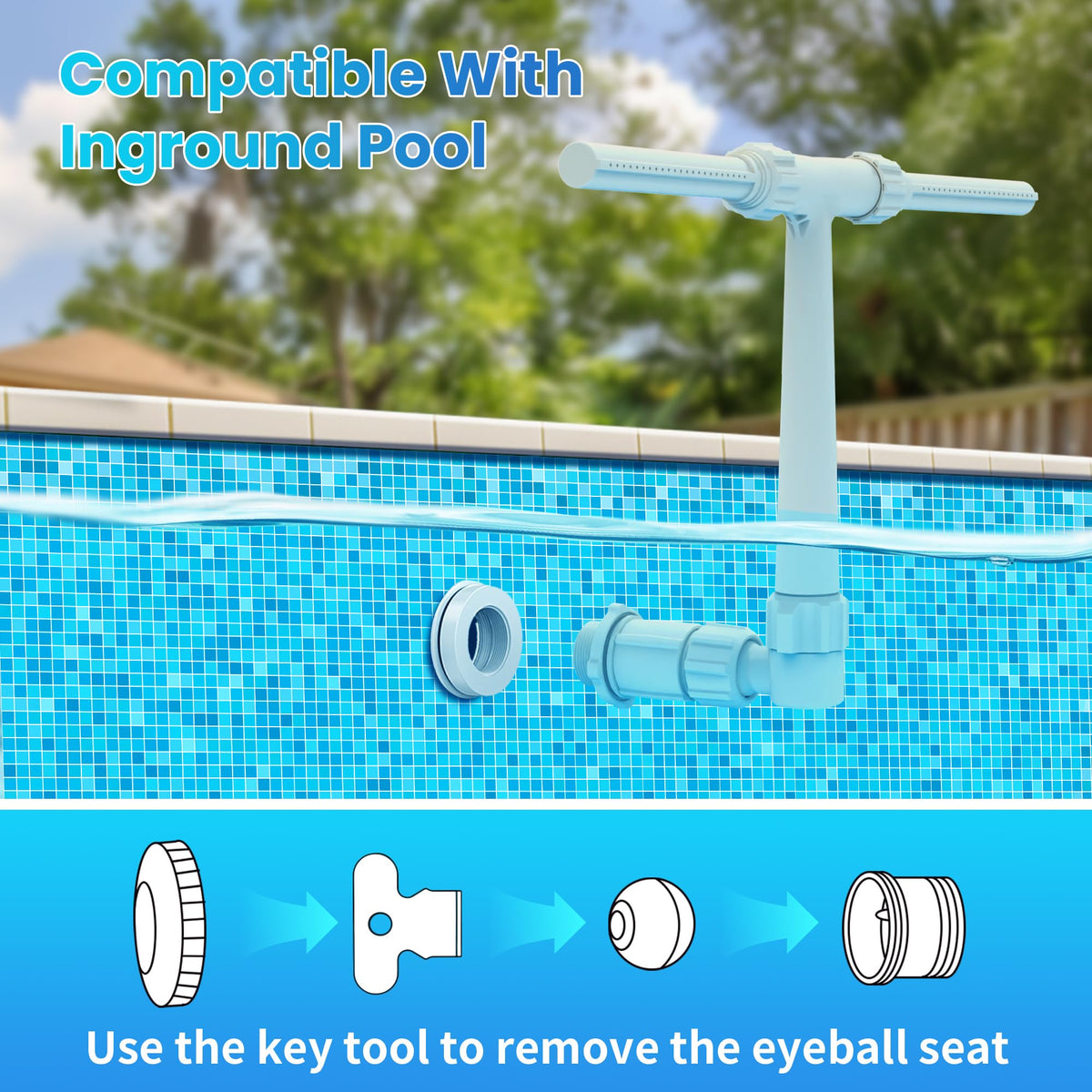 AquaJoyer pool fountain compatible with above-ground and in-ground pools