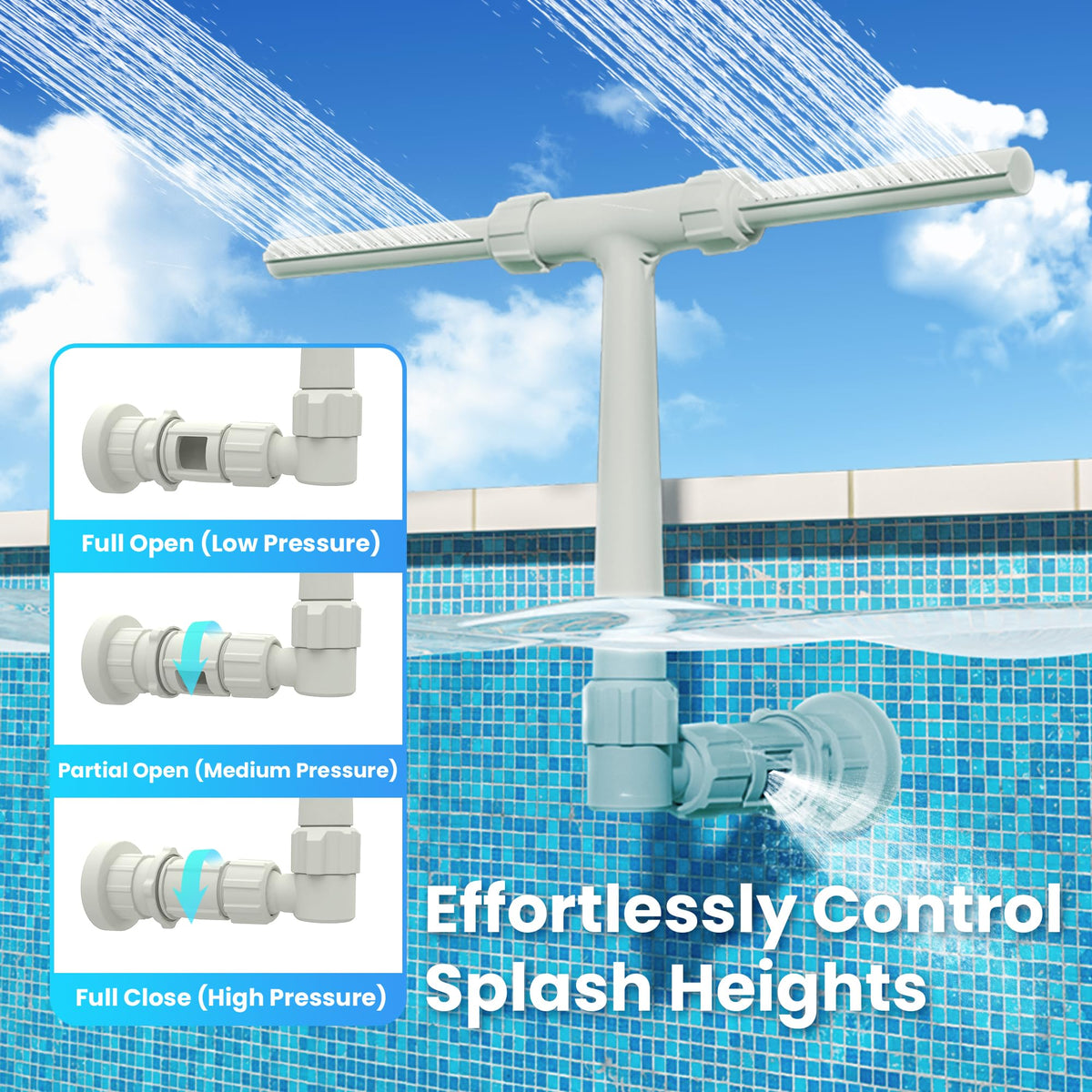 AquaJoyer pool fountain cooling effect visible in surface ripple