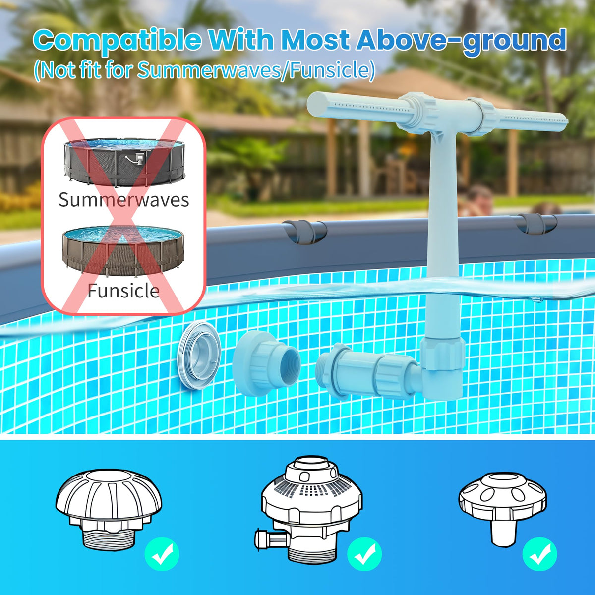 AquaJoyer pool fountain wide spray arc enhancing pool ambience