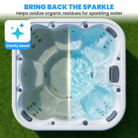 AquaJoyer spa shock shown with bromine program support for balanced spa chemistry.