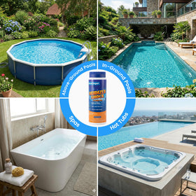 AquaJoyer spa shock with easy-to-read dosing directions on the label.