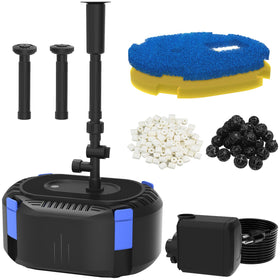 Aquamiracle all-in-one pond filter with three spray patterns for vibrant water displays.