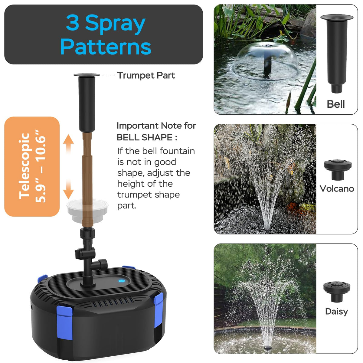 AquaMiracle pond filter fountain volcano head for 200-500 gal ponds