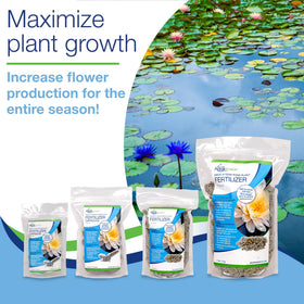 12-pack Aquascape pond fertilizer in a home pond setup.