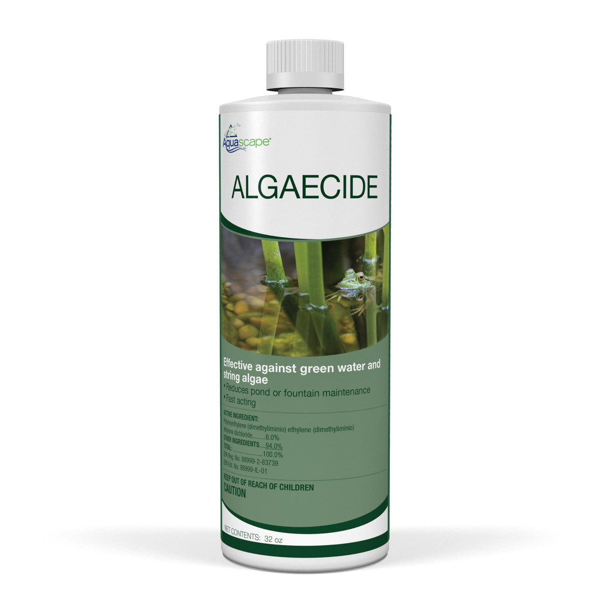 Aquascape algaecide bottle pouring to control pond algae
