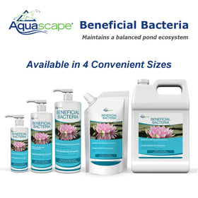 Aquascape Beneficial Bacteria label closeup highlighting PSB action for debris clumping