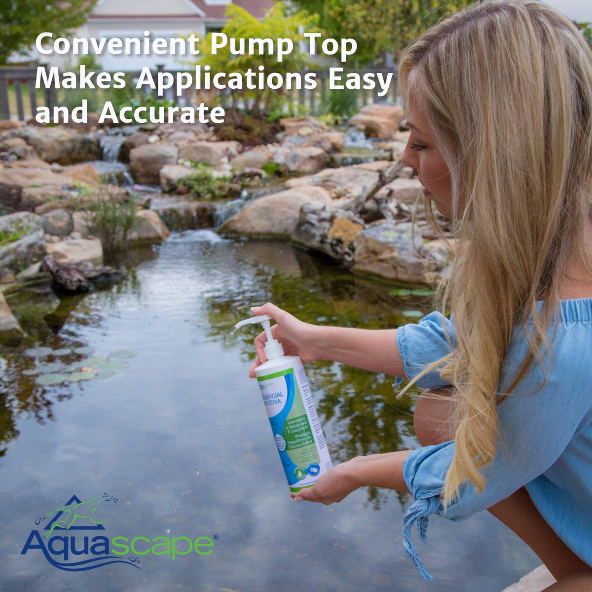 Aquascape Beneficial Bacteria pond water-clarity image suggesting clearer water and balance