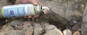 Aquascape black polyurethane foam blends with rocks for a natural waterfall look.