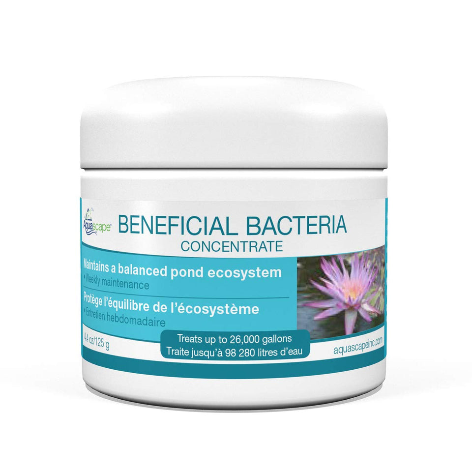 Aquascape Dry Beneficial Bacteria bottle pouring for clear pond water.