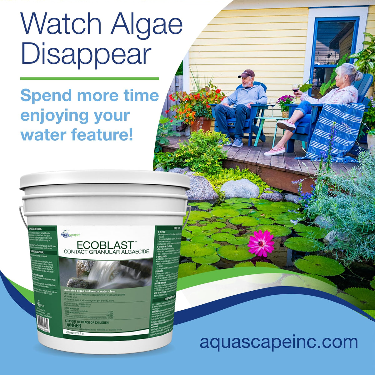 Easy-to-use granular formula for seasonal algae maintenance in outdoor features.