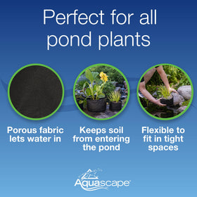Close-up of Aquascape porous fabric material that allows water in and keeps soil out