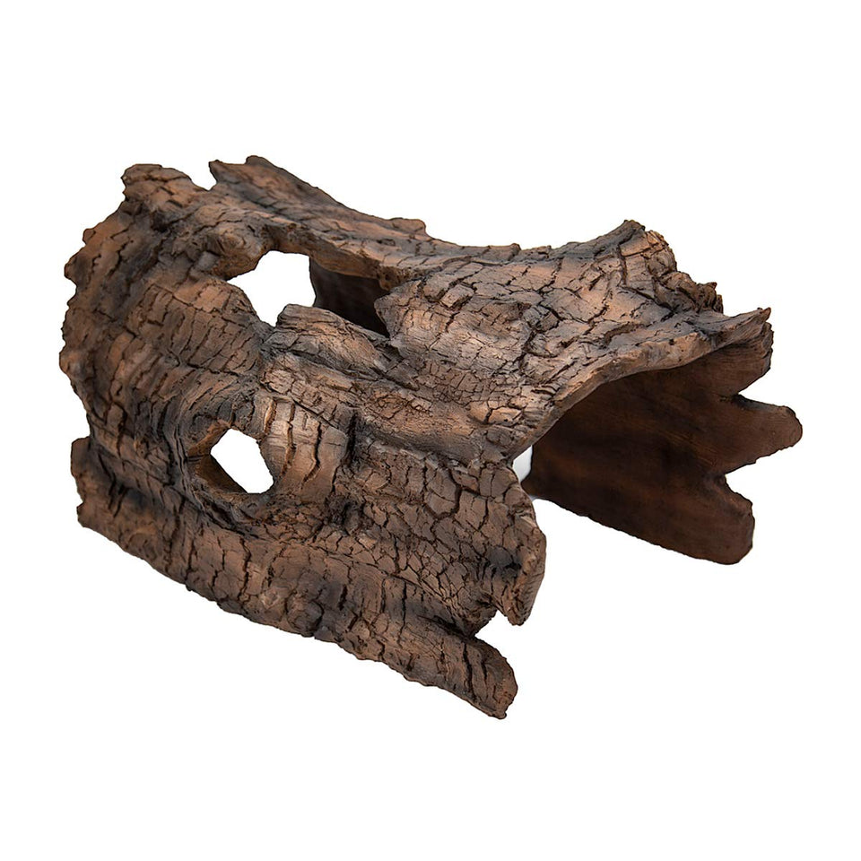 Aquascape faux log fish cave shelters pond from predators.