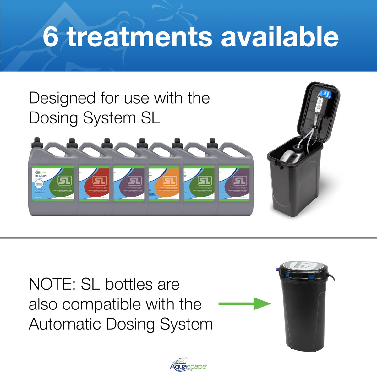 Aquascape Maintain Water Treatment label shows 32 oz capacity and fish-safe formula
