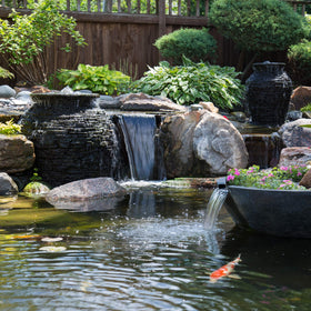 Aquascape Maintain Water Treatment shown with pond dosing system for easy water care