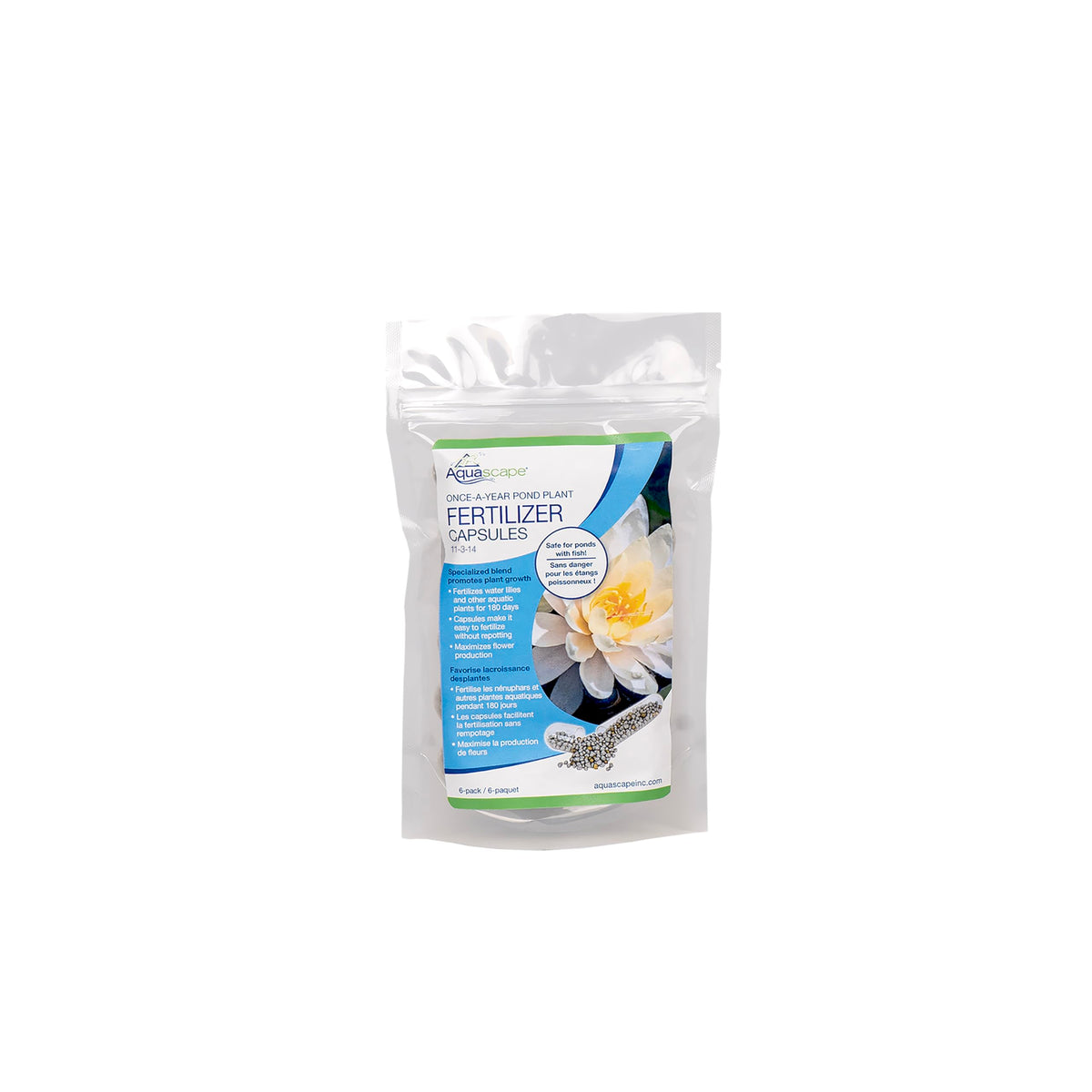 Aquascape Once-A-Year fertilizer capsules packaging for convenient annual pond feeding.