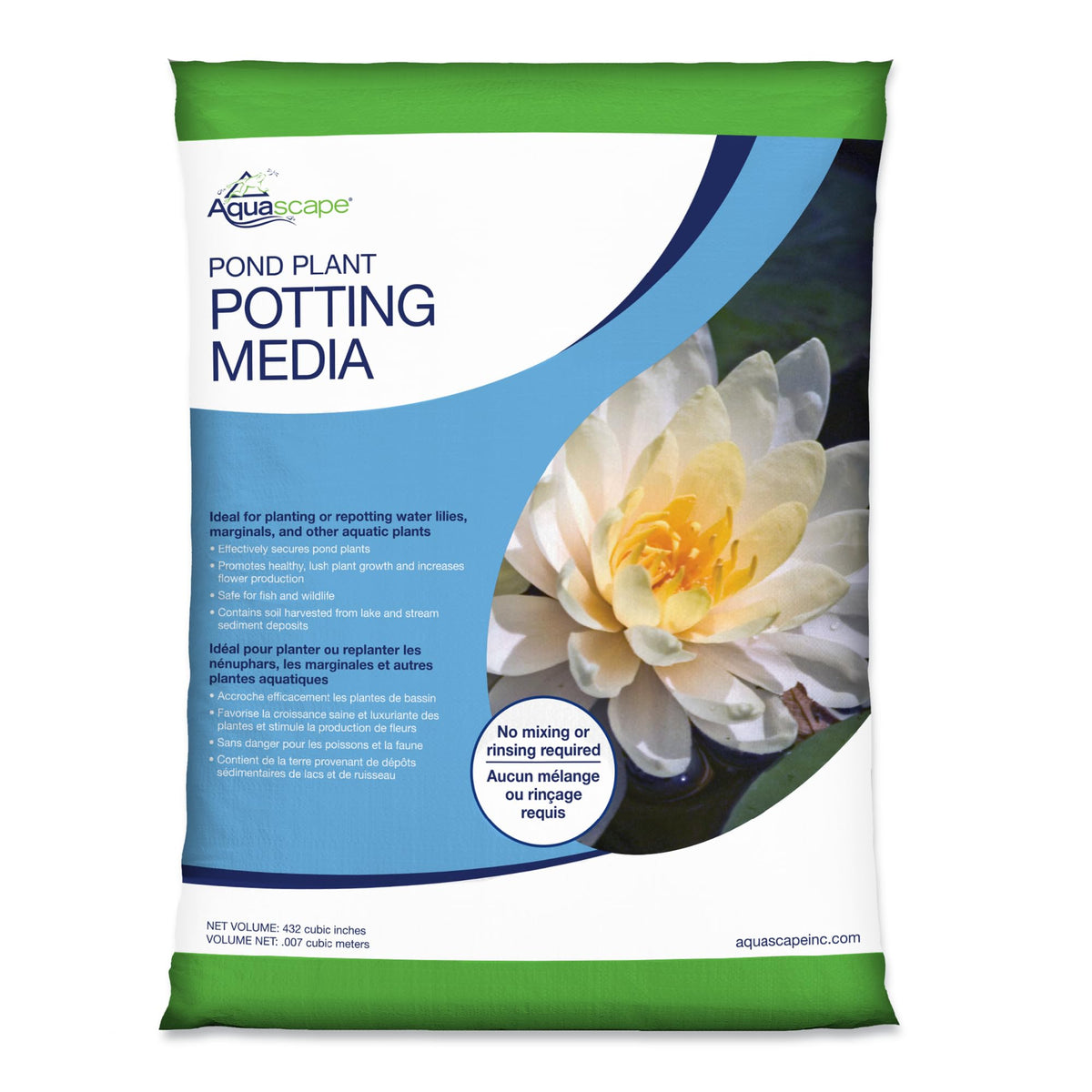 Aquascape pond potting media bag showing a sturdy base for healthy root growth.