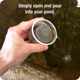 Aquascape QuickFix pond gummy visual showing clearer water and debris reduction