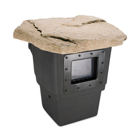 Aquascape Signature Series Skimmer 400/1000 faux rock lid integrates with pond edges for cohesive landscaping.