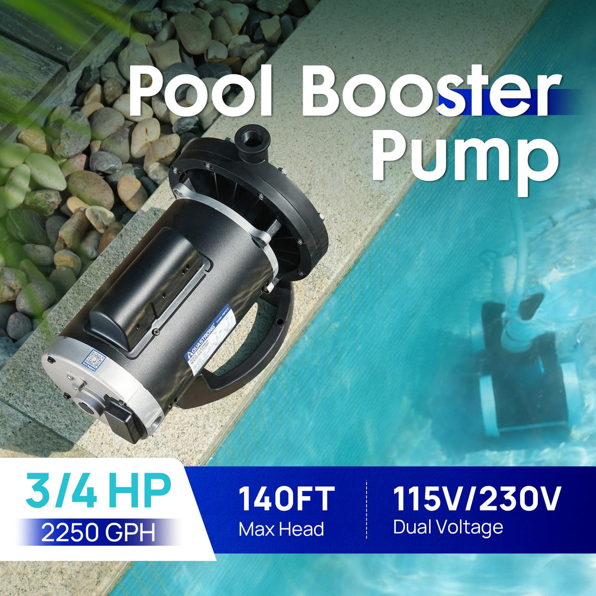 AQUASTRONG dual voltage setup supports 115V or 230V operation
