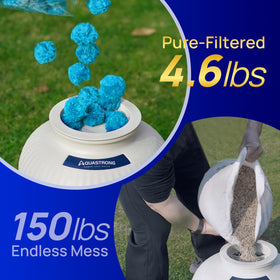 AQUASTRONG filter balls compatible with sand, cartridge, and DE filters