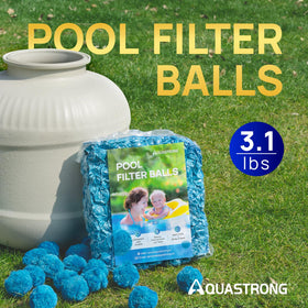 AQUASTRONG filter balls in action inside a pool filter showing debris capture