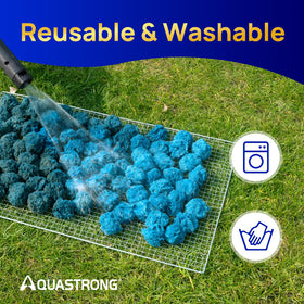 AQUASTRONG filter balls packaging highlighting the 3.1 lb reusable solution.