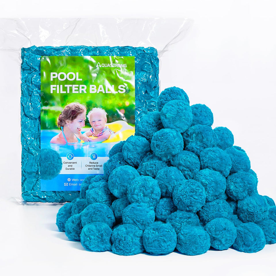 AQUASTRONG pool filter balls pack ready for installation in a filter system, promoting enhanced filtration