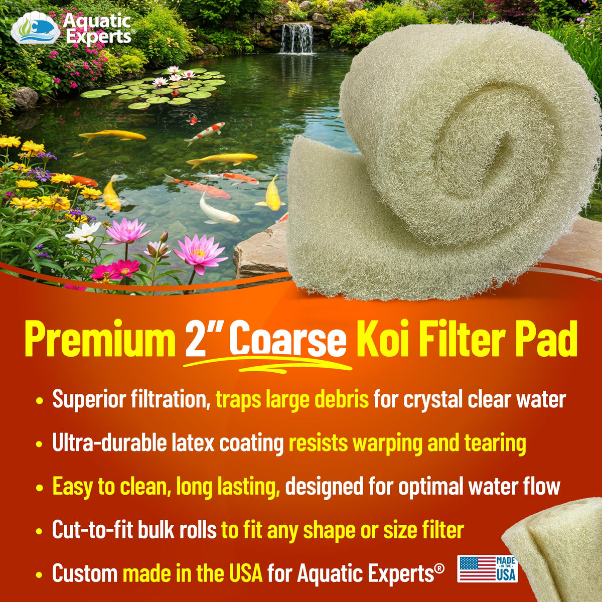 Aquatic Experts Cream Coarse Pond Filter Pad cut-to-fit for custom pond filtration setups.