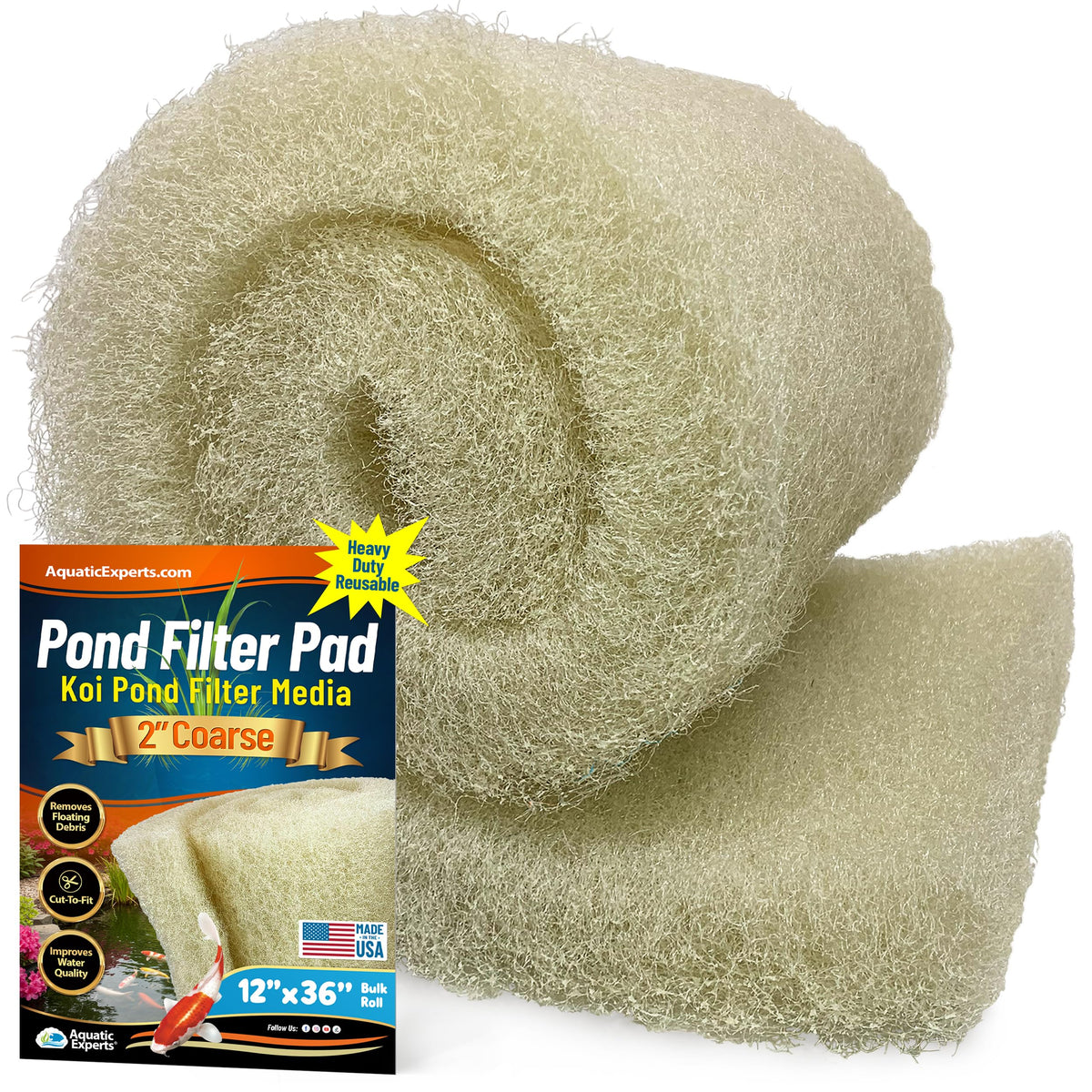 Aquatic Experts Cream Coarse Pond Filter Pad rolled bulk material delivers robust mechanical filtration for koi ponds.