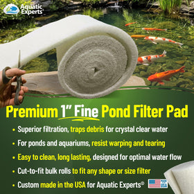 Aquatic Experts Cut-to-fit filter pad for koi ponds allows precise sizing.